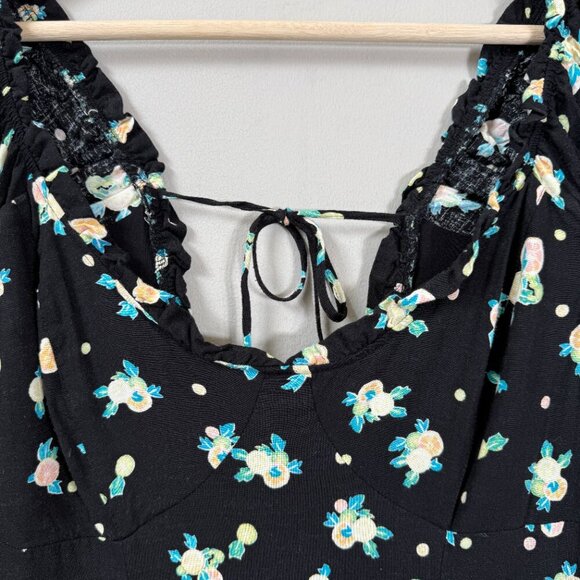 Free People Like a Lady Floral Mini Dress Women's Medium Black Boho Open Back - Picture 16 of 16